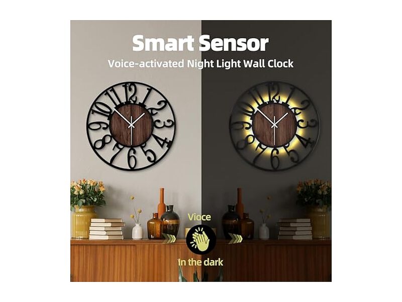 Glow In The Dark Metal Voice Light Sensor Wall Clock 20 Inch Silent Non Ticking image number 2