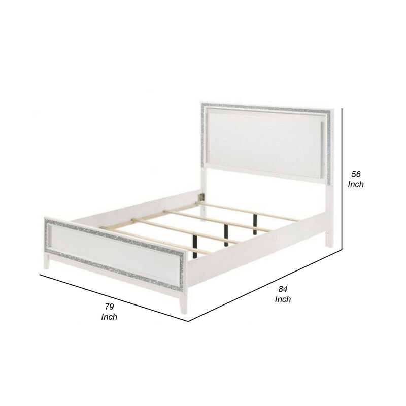 Eastern King Bed with LED Headboard and Shimmering Trim, White - Benzara