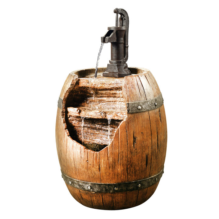 Vintage Pump and Barrel Outdoor Water Fountain, Multi