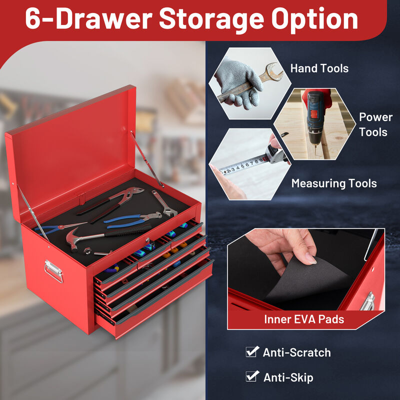 Tool Chest Storage Cabinet with Lockable Drawers and Lift-Top Lid for Garage or Warehouse