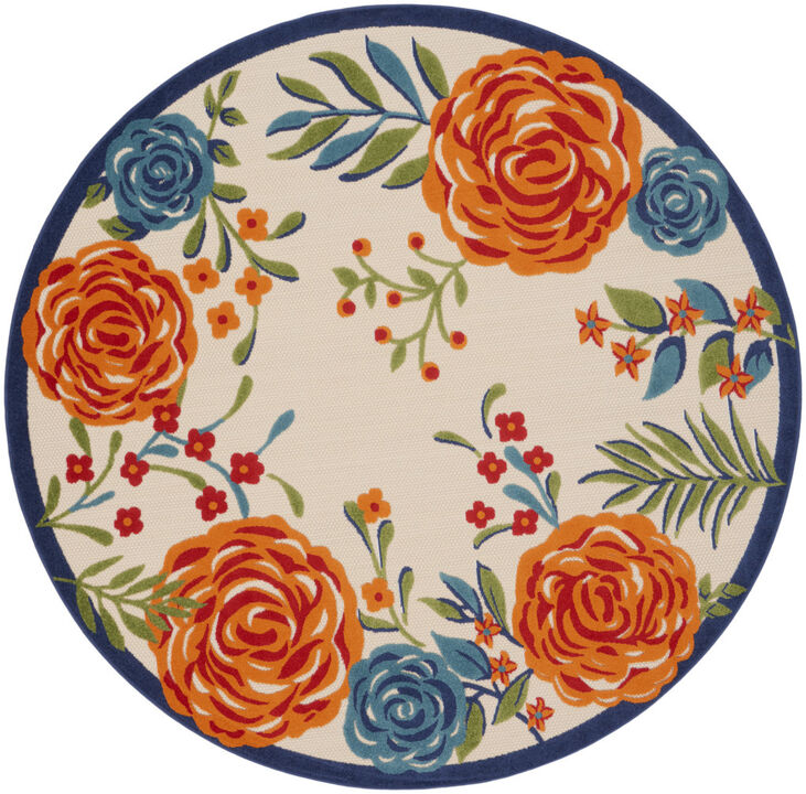 HomeRoots Round Floral Indoor Outdoor Area Rug