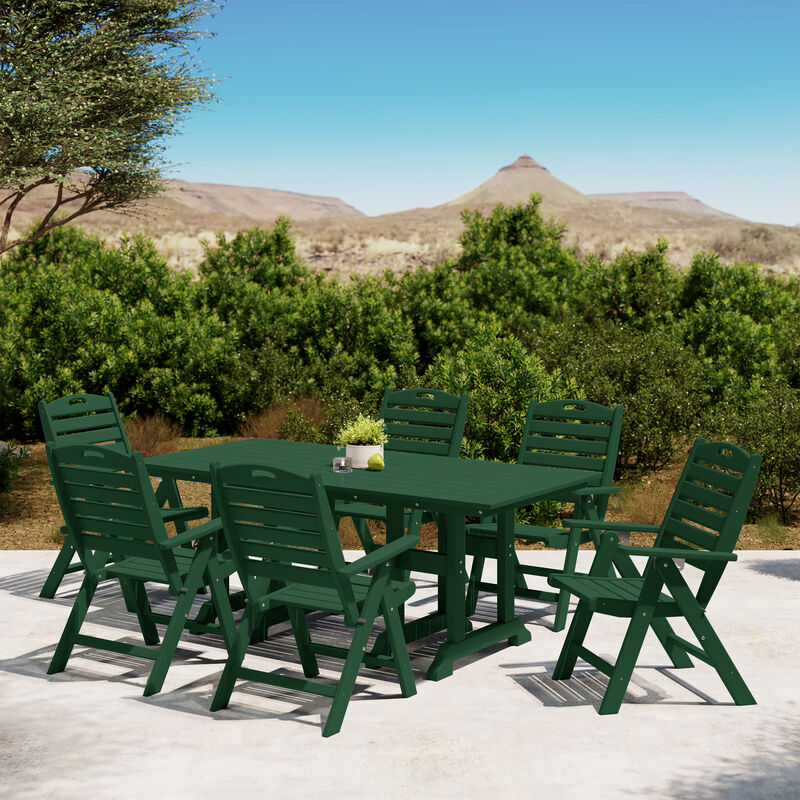 WestinTrends 7-Piece HDPE Rectangular Patio Dining Table Set with Foldable Chairs