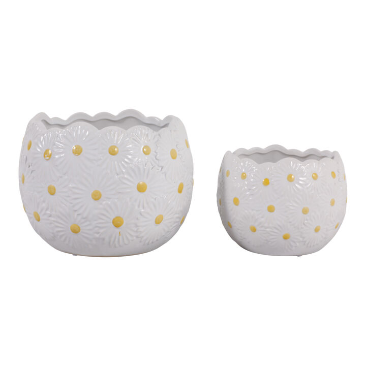 S/2 Daisy Planters, White