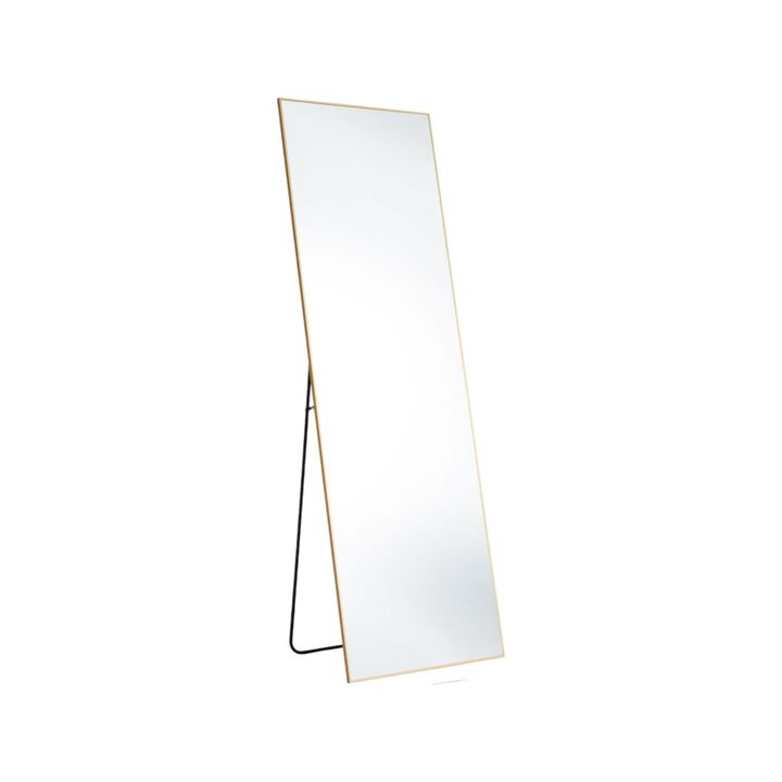 HomeRoots 63" Gold Metal Freestanding and Wall Mount Framed Full Length Mirror