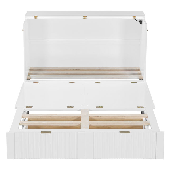 Whisen Clever Design Full Size Murphy Bed, Folded into a Cabinet with Drawer and USB Ports