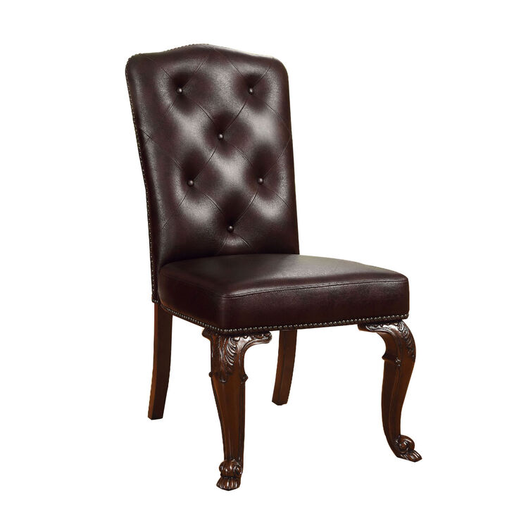Bellagio Traditional Side Chair With Leather Upholstery, Set Of 2-Benzara