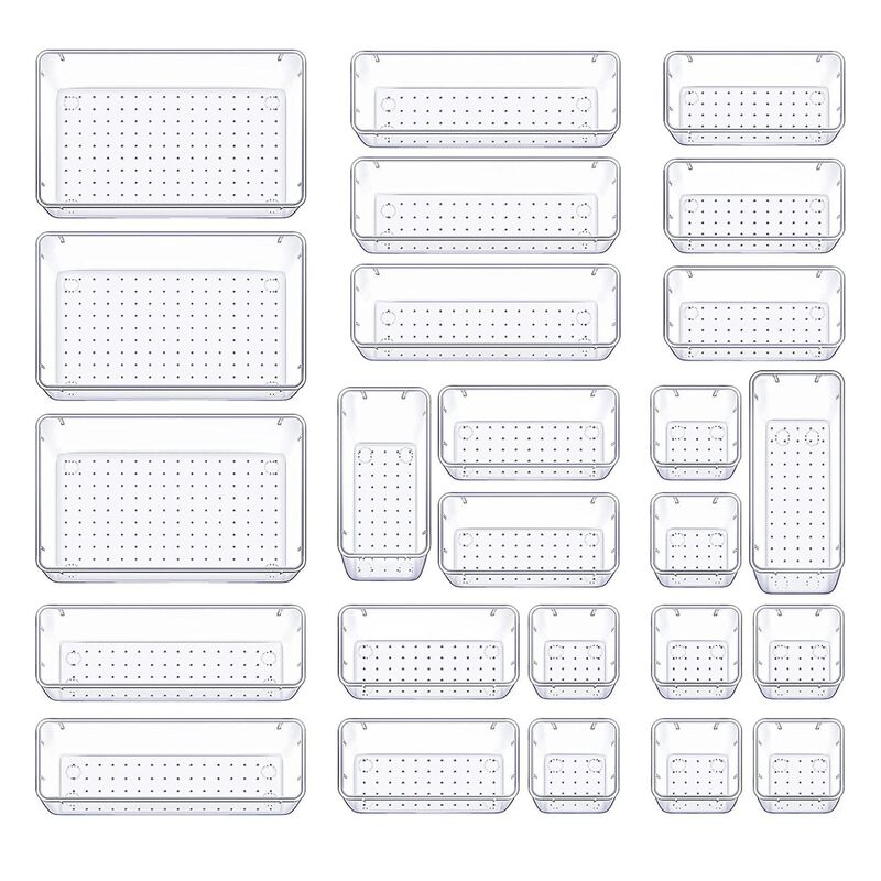 25Pcs Clear Plastic Drawer Organizers