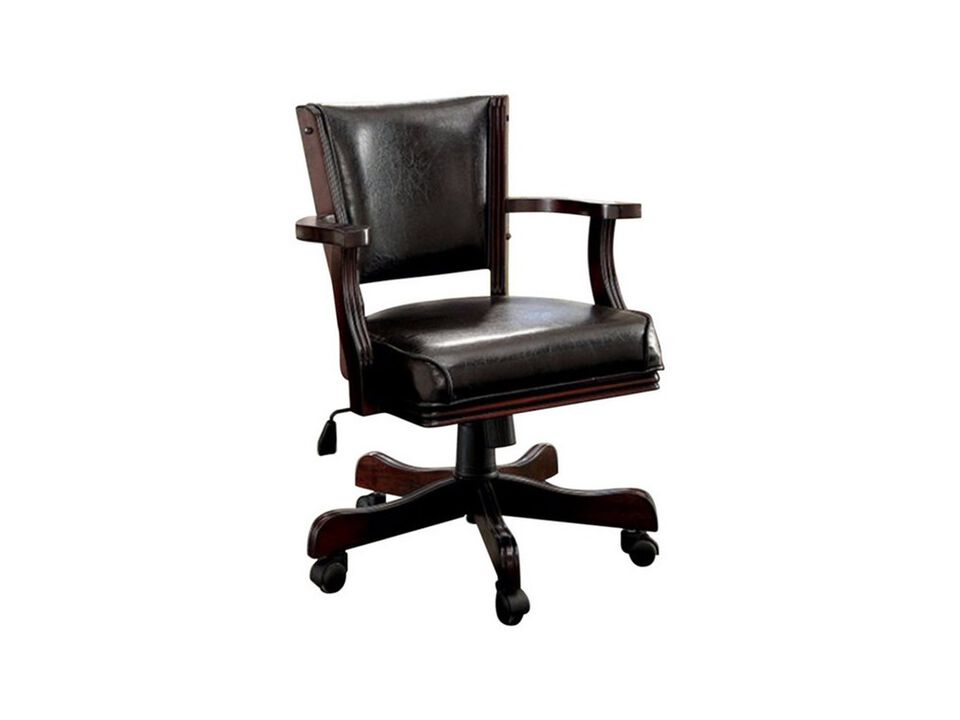 Leatherette Arm Chair with Swivel and Adjustable Height Mechanism, Brown - Benzara