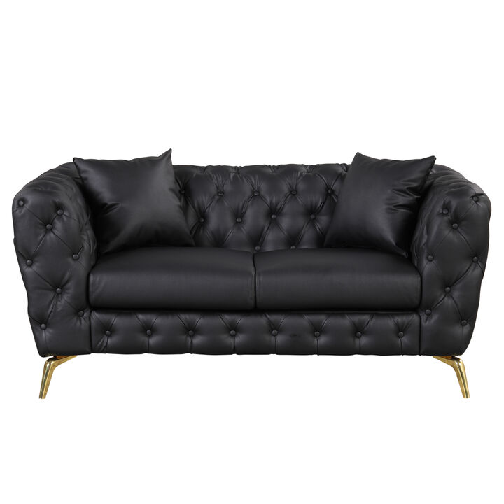 65.5" Modern Sofa Couch PU Upholstered Loveseat Sofa with Sturdy Metal Legs, Button Tufted Back for Living Room, Apartment, Home Office, Black