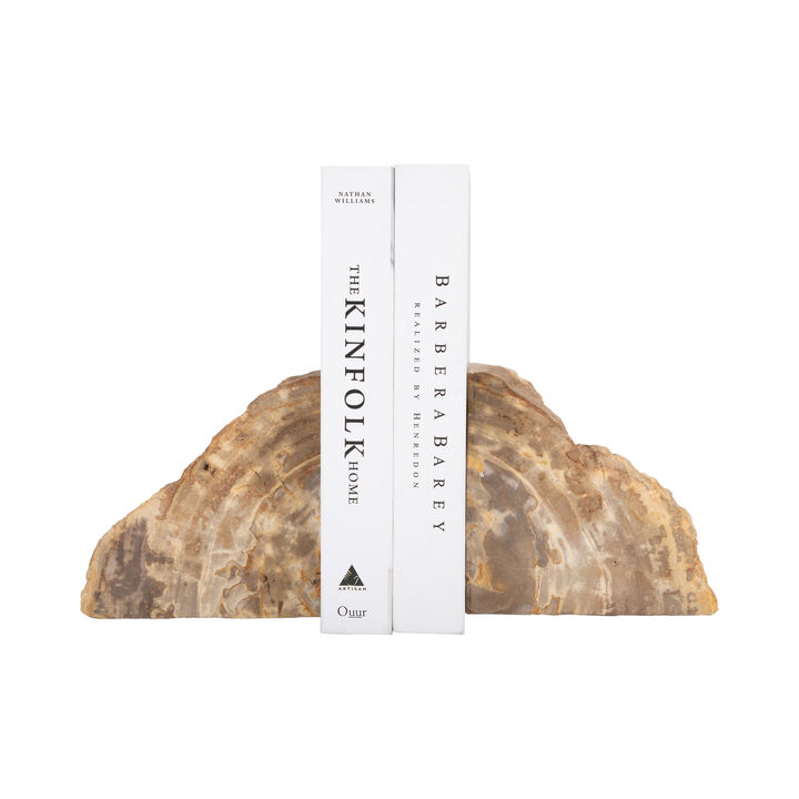 S/2 6" Petrified Wood Bookends, Natural