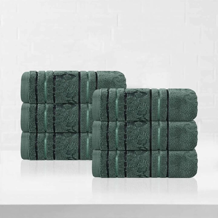 Zero Twist Cotton Hand Towel Set of 6, Floral Jacquard Soft Towels for Home Bathroom Use