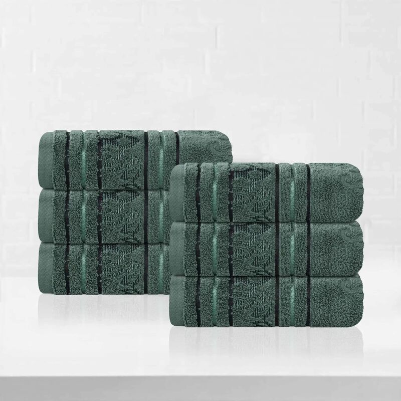 Zero Twist Cotton Hand Towel Set of 6, Floral Jacquard Soft Towels for Home Bathroom Use image number 1