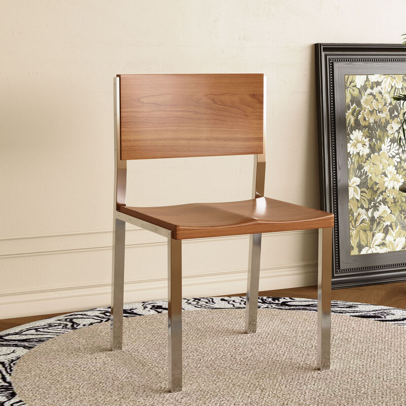 Wooden Dinning Chair with Stainless Steel Frame for Dinning Room 2-piece 17.3" Brown