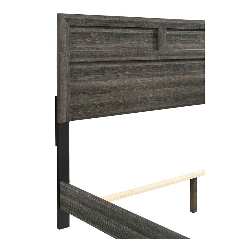 Issac Panel Bed-in-A-Box with USB in Gray Brown, Full