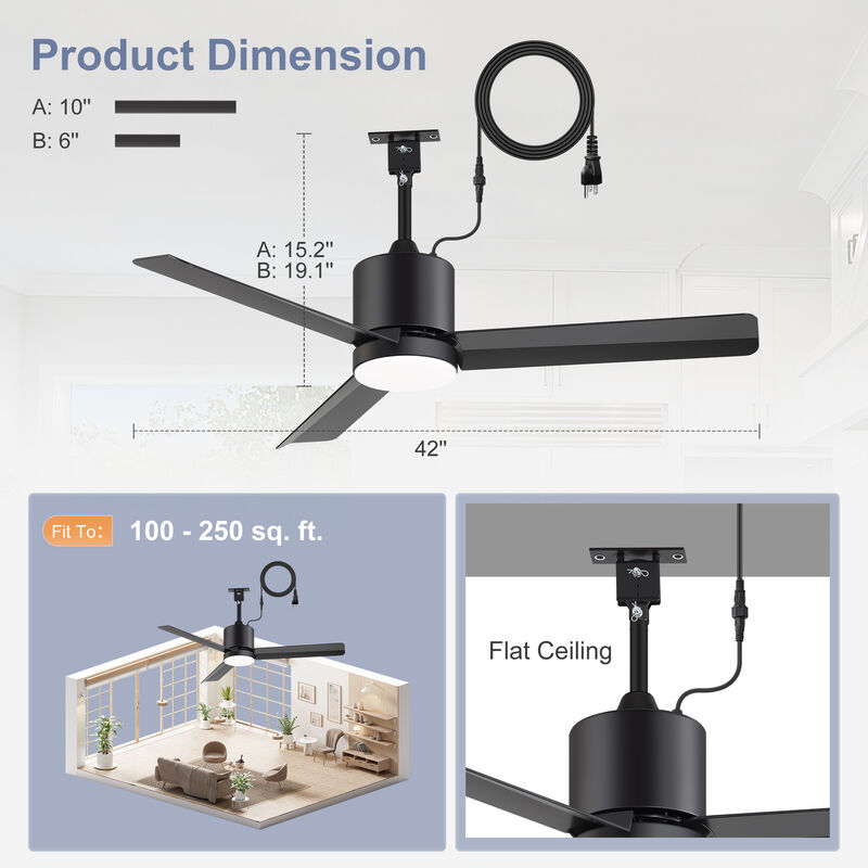 Breezary 42" Waterproof Outdoor Ceiling Fan with Light, Dimmable LED, DC Motor, 6 Speeds, Remote Control, Quiet image number 6