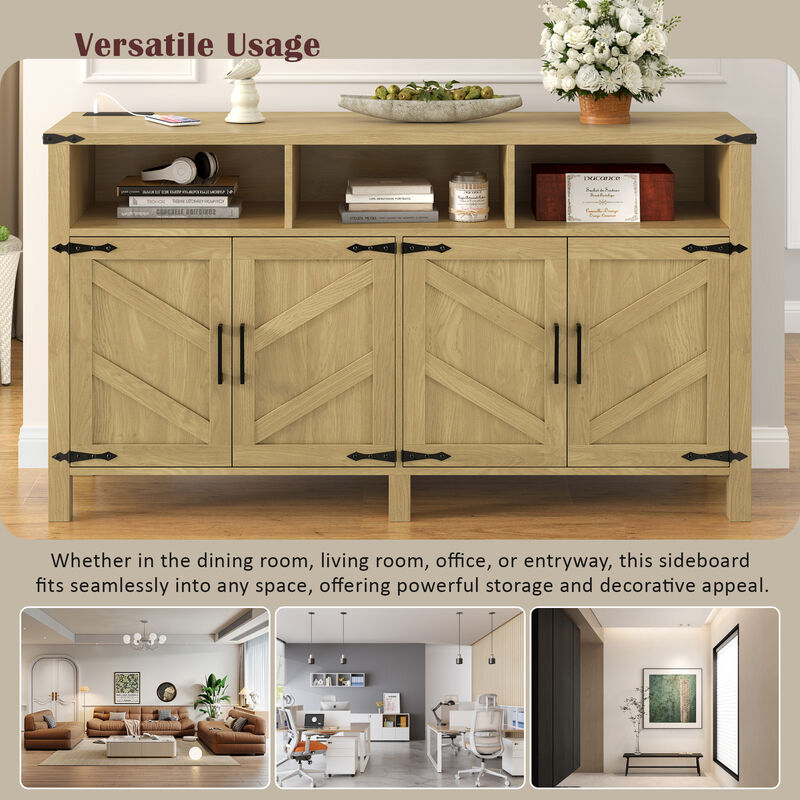 TATEUS Modern Buffet Cabinet with Built-in Charging Station, Aluminum Handles & Half-Open Shelves. image number 5