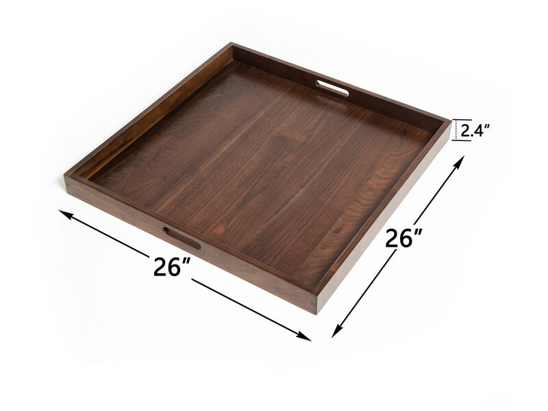 KINWELL Square Black Walnut Wood Serving Tray Ottoman Tray with Handles image number 2