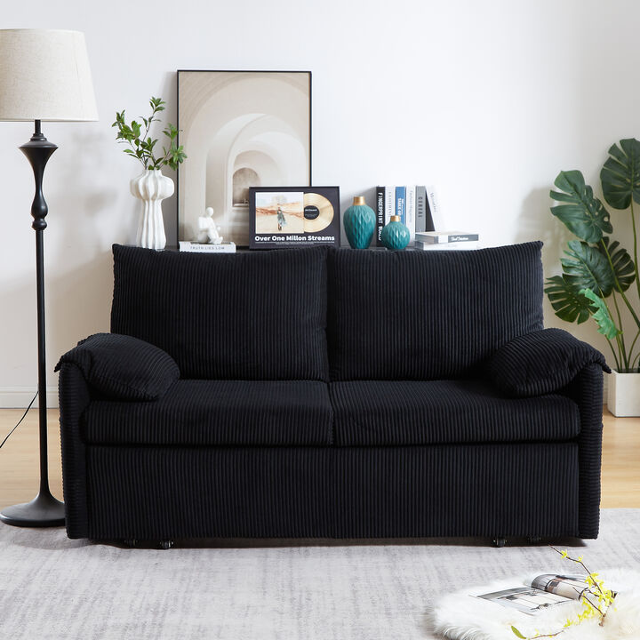 Merax Sleeper Sofa Bed 3-in-1 Adjustable Sleeper with Pullout Bed 2 Pillows and Side Pockets Soft Corduroy Convertible Sleeper Sofa Bed for Living Room