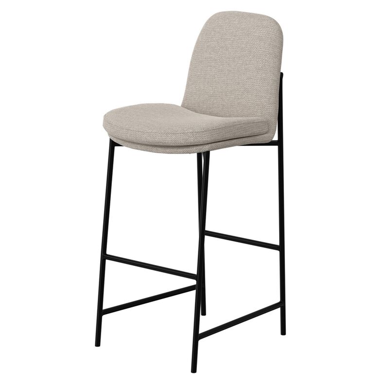 Revee Barstool Chair, Black Iron Frame, Water-Resistant Beige Polyester - Benzara