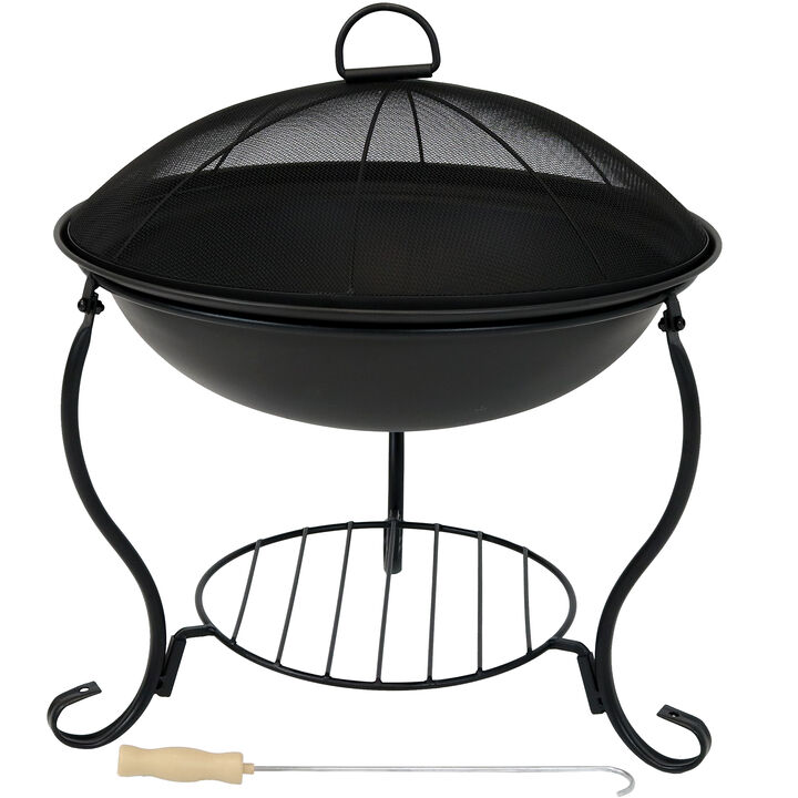 Sunnydaze 18 in Raised Steel Fire Pit with Stand, Screen, Grate, and Poker