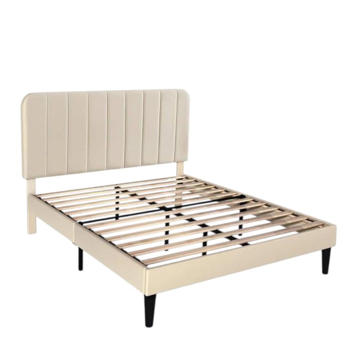 Hivvago Full size Blue Upholstered Platform Bed Frame with Headboard
