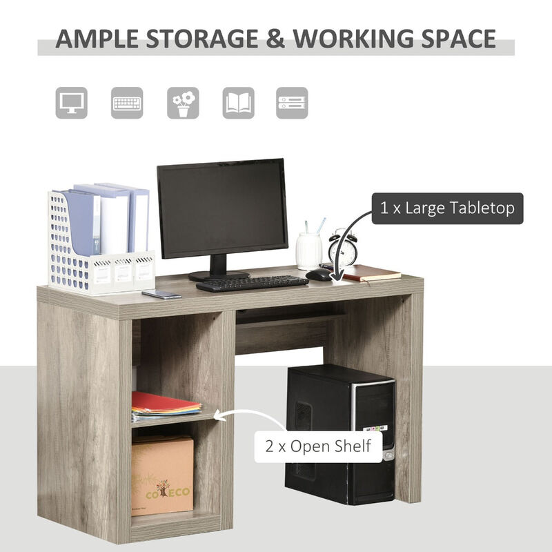 Natural Wood Workspace: Rectangle Computer Desk with Display Shelves