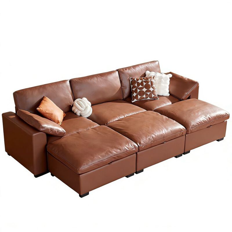 120" Modular Sectional Sleeper Sofa, 6-Seat Couch Bed with Storage Ottoman Deep Seat for Living Room image number 0