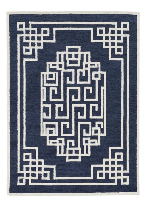 HomeRoots 8' X 10' Navy Blue And Ivory Wool Geometric Hand Tufted Area Rug