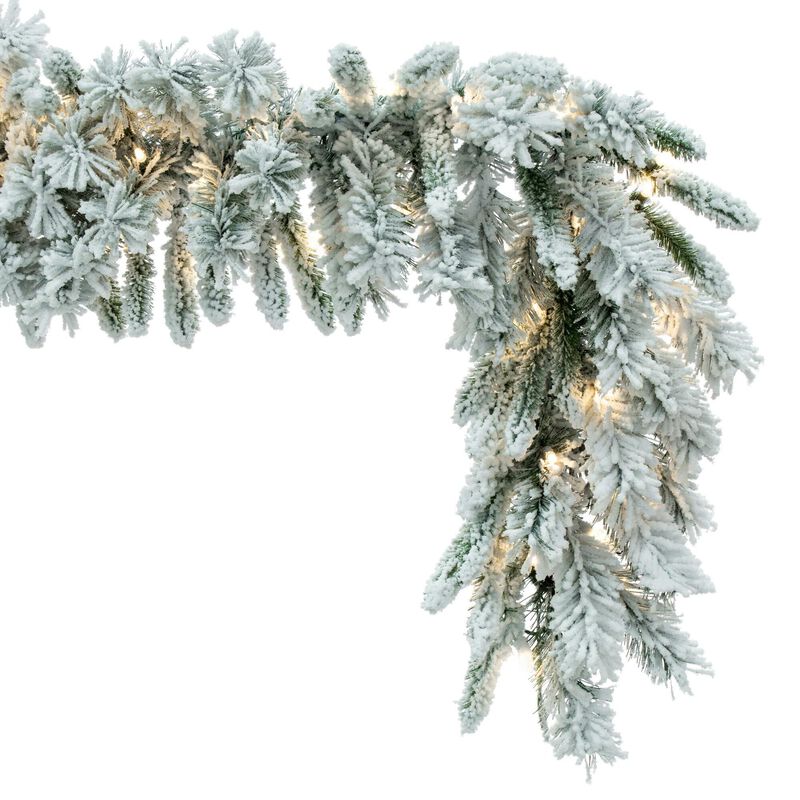 Vickerman 9' Snow Ridge Artificial Christmas Garland - Pure White LED Lights - Faux Snowy Christmas Garland - Flocked Garland - Indoor Seasonal Home Decor image number 1