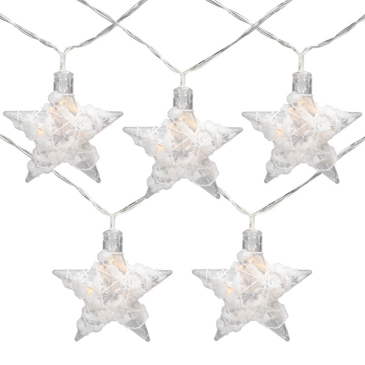 10 B/O LED Warm White Clear Star and Yarn Christmas Lights - 4.5 Ft  Clear Wire