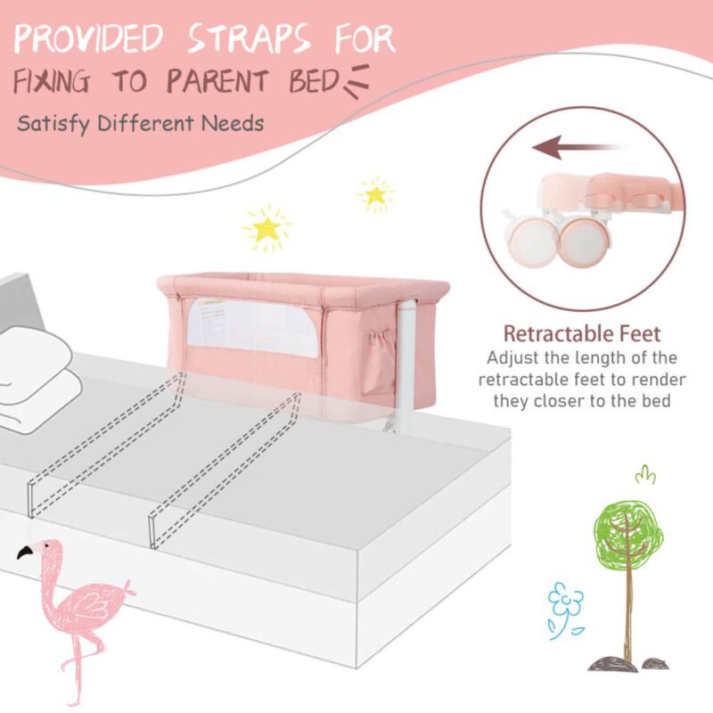 Hivvago Portable Baby Bedside Bassinet with 5-level Adjustable Heights and Travel Bag