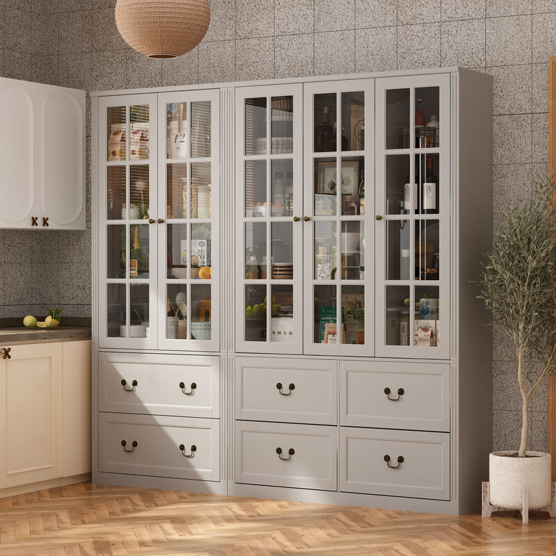 FUFU&GAGA 12-Shelf Wood Sideboards with Glass Doors & 6 Drawers,  Elegant and Spacious Storage Solution, (78.7" L x 15.7" W x 78.7" H), Black