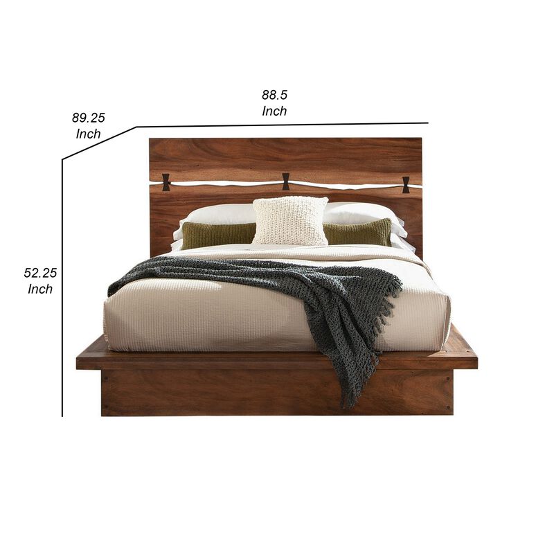 Zeko King Size Platform Plinth Bed with Natural Edge, Walnut Brown Wood - Benzara