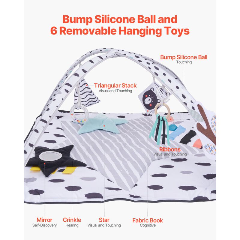 Baby Play Gym Mat, Tummy Time Activity Mat with Sensory Toys for 0-18 Months image number 5
