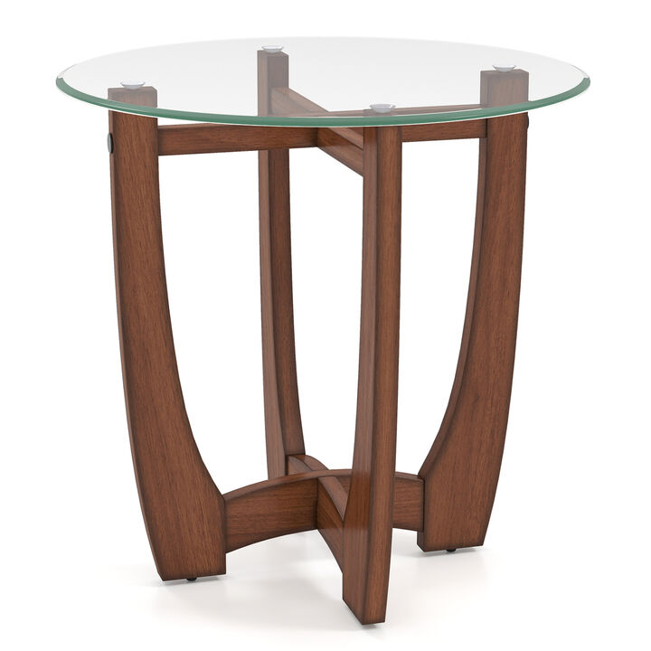 Modern Round End Table with Tempered Glass Top for Living Room and Bedroom