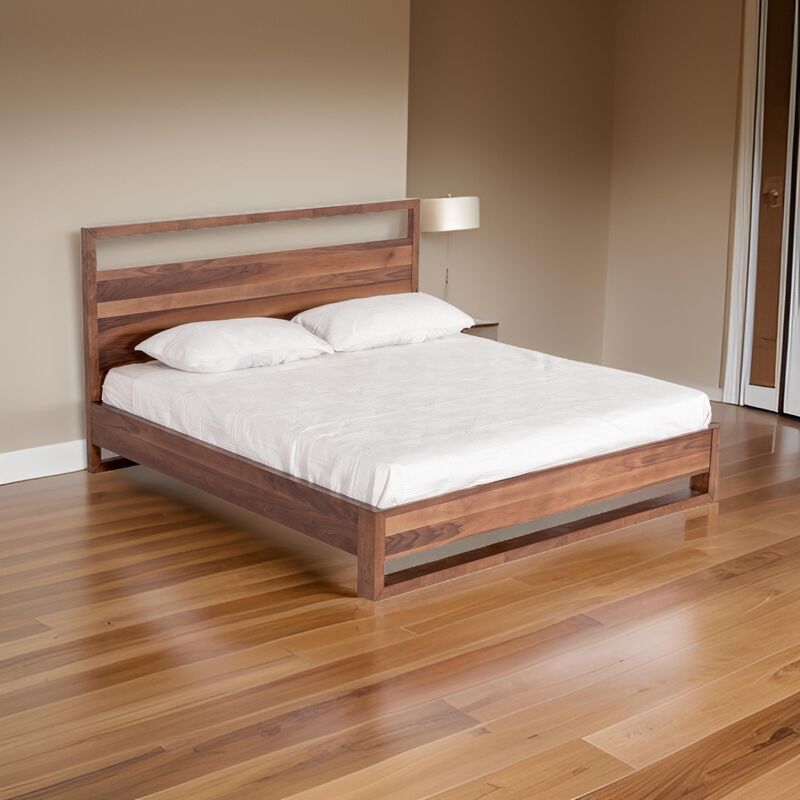 Lina King Size Bed with Plank Style Tall Headboard, Modern Walnut Brown  - Benzara