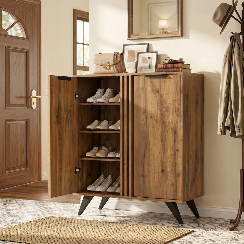 Modern 4-Tier Shoe Storage Cabinet with 2 Doors Organizer image number 1