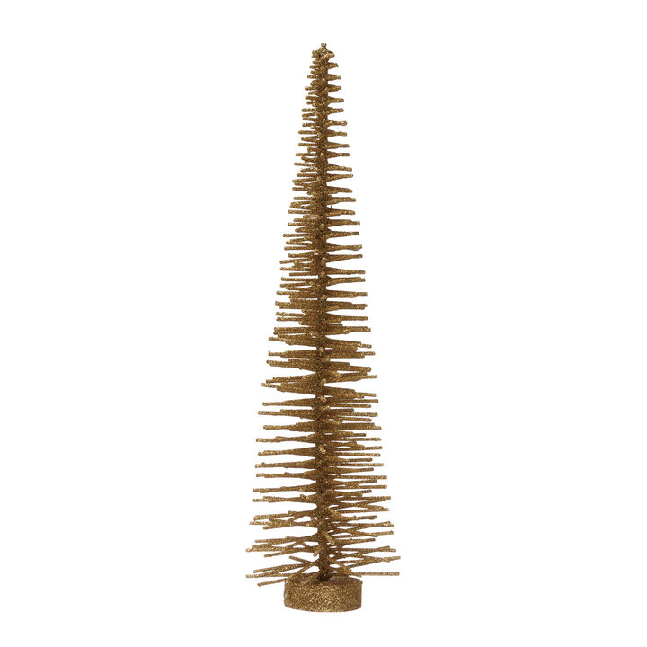 Rattan Tree with Glitter and Wood Base, Gold
