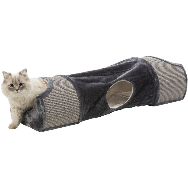TRIXIE Sisal & Plush 1-Level Cat Condos with Scratching Surface, Tunnel & Cat Toy image number 5