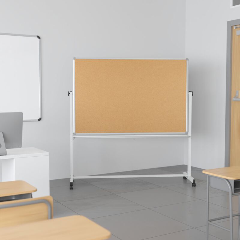 Flash Furniture 64.25"W x 64.75"H Reversible Mobile Board and White Board with Pen Tray image number 9