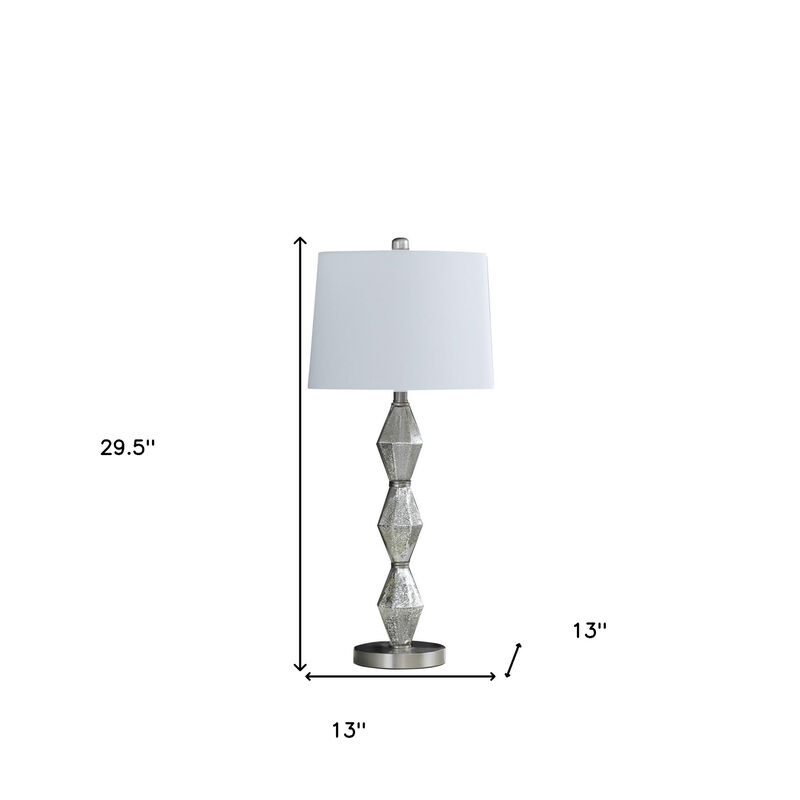 Hivvago 30" Brushed Silver Geo Glass Table Lamp With White Shade