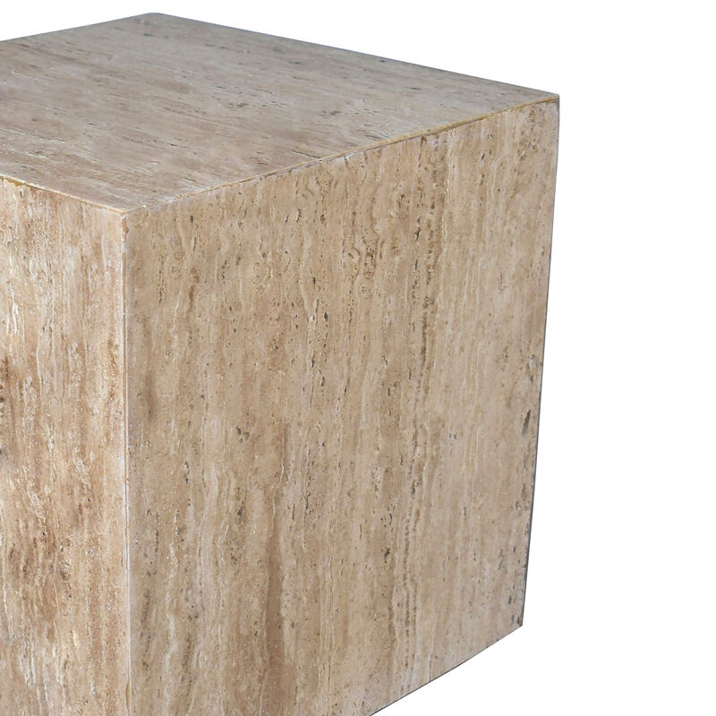 Felix 15" Contemporary Natural Marble Handmade Cube End Table