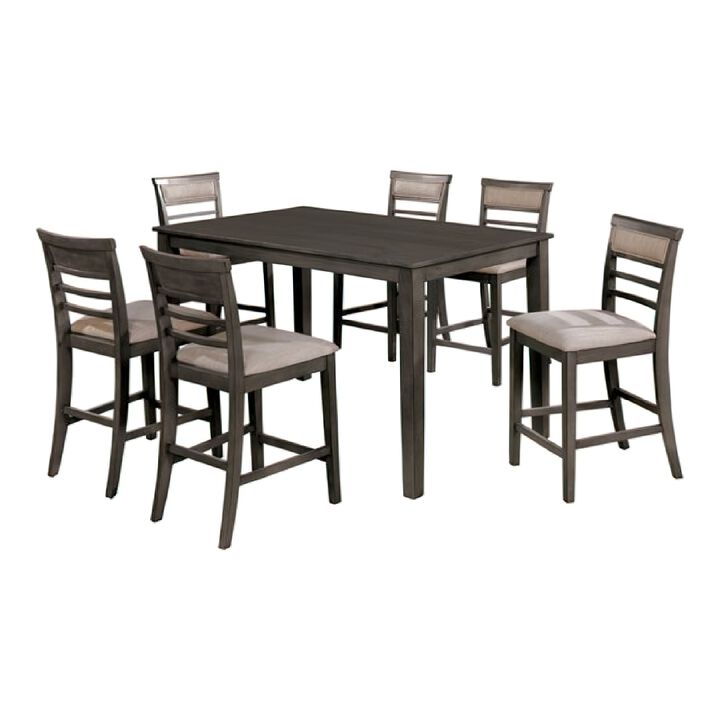7 Piece Wooden Counter Height Table Set, Brown - Benzara