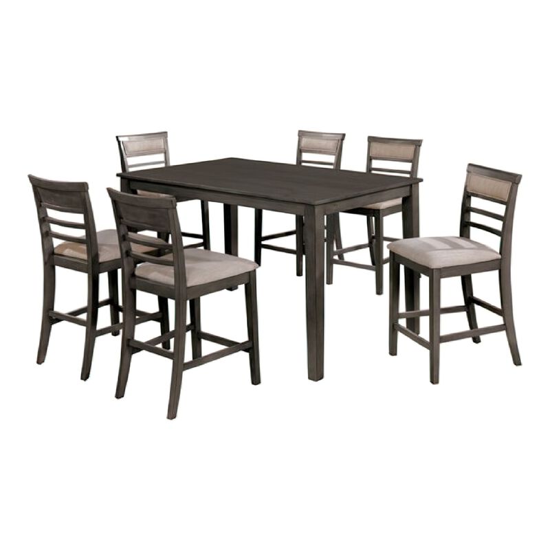 7 Piece Wooden Counter Height Table Set, Brown - Benzara