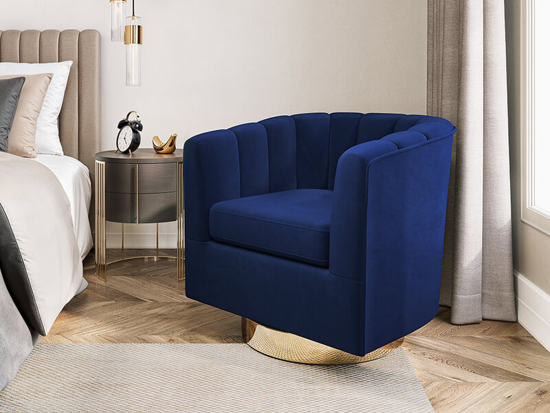 BELLEZE Swivel Accent Chair, Wide Modern Upholstered Armchair 360 Degree Swivel Comfy Single Sofa Side Chair for Living Room Bedroom Office - Zoe (Blue)