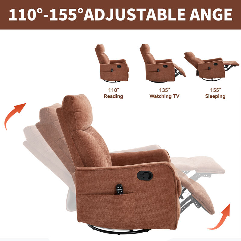 Heat Massage Manual Recliner Chair with Rocker and Swivel in Fabric for Living Room image number 5
