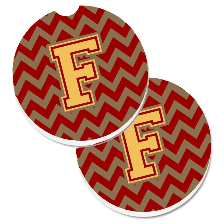 Caroline's Treasures Letter F Chevron Garnet & Gold Set of 2 Cup Holder Car Coasters CJ1048-FCARC, 2.56, Multicolor