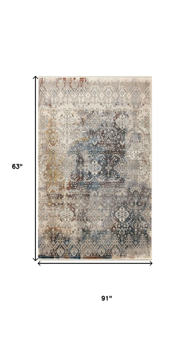 HomeRoots Medallion Distressed Area Rug With Fringe image number 3