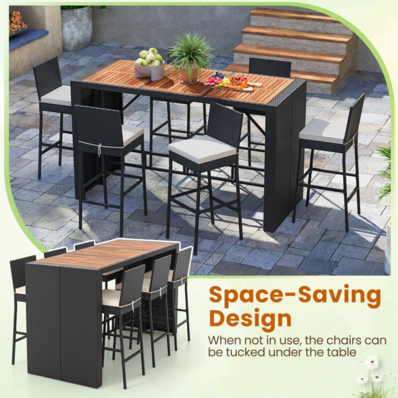 Hivvago 7 Pieces Patio Rattan Bar Set with Seat Cushions for Porch Yard Garden