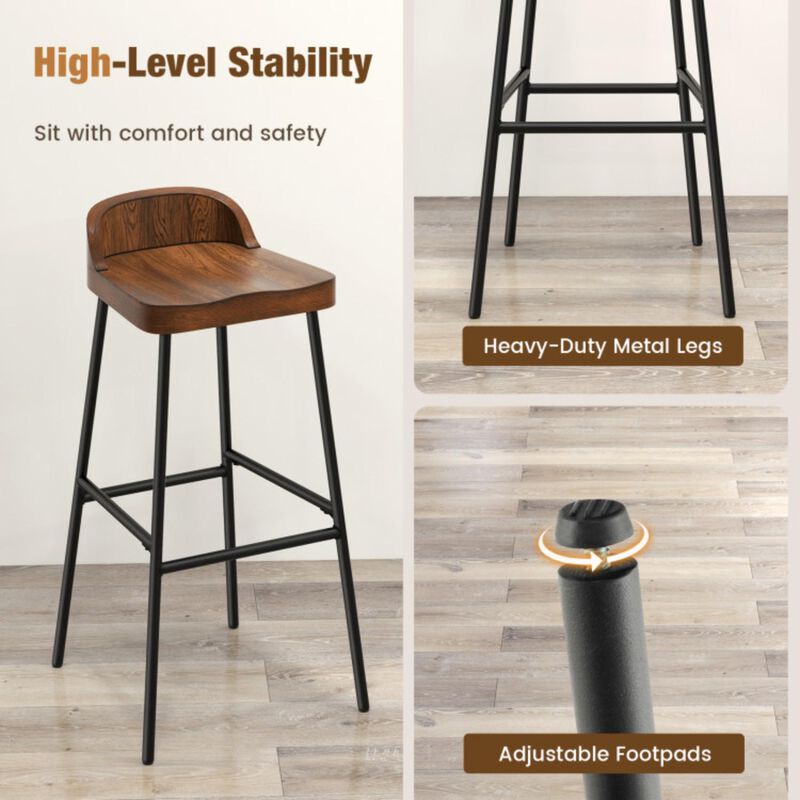 Hivvago 29 Inch Industrial Bar Stools with Low Back and Footrests